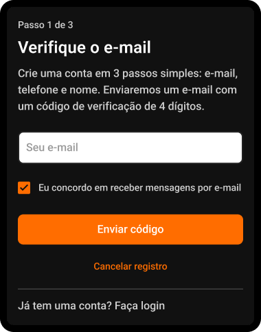 Passo 4: Insira e-mail e envie o código