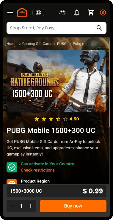 Buy products from AR-PAY - Easy and secure. 2 Step 2. Choose desired product nominal and click Buy now