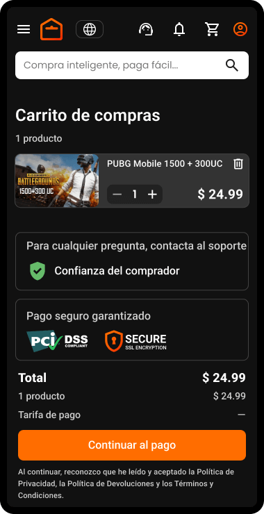 Paso 3: Revisa tu carrito de compras y haz clic en Continuar al pago.
