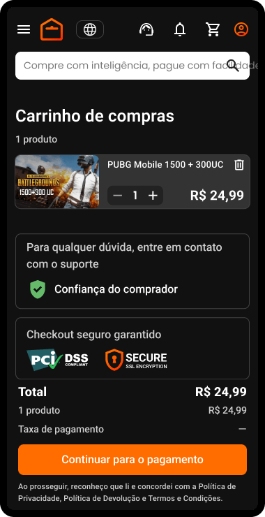 Passo 3: Visualize seu carrinho de compras e clique em Continuar para o pagamento.