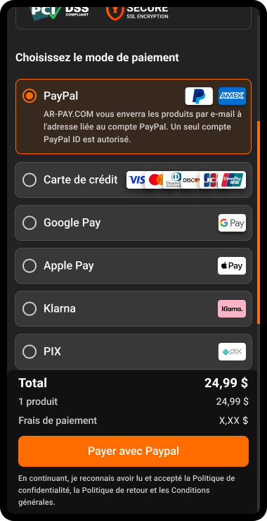 Étape 4 : Choisissez le mode de paiement et procédez au paiement.