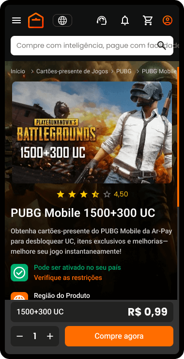 Passo 2: Escolha o valor desejado do produto e clique em Comprar agora.