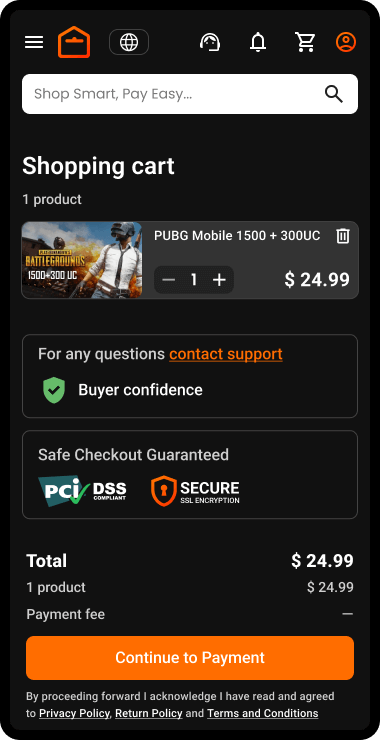 Step 3: Review your shopping cart and click Continue to Payment.