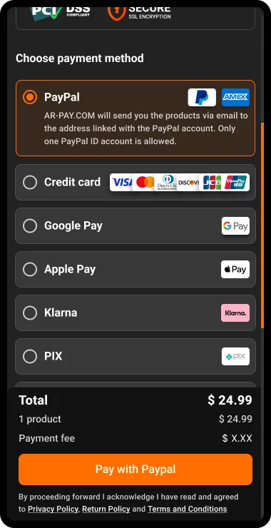 Step 4. Choose Payment method and Pay