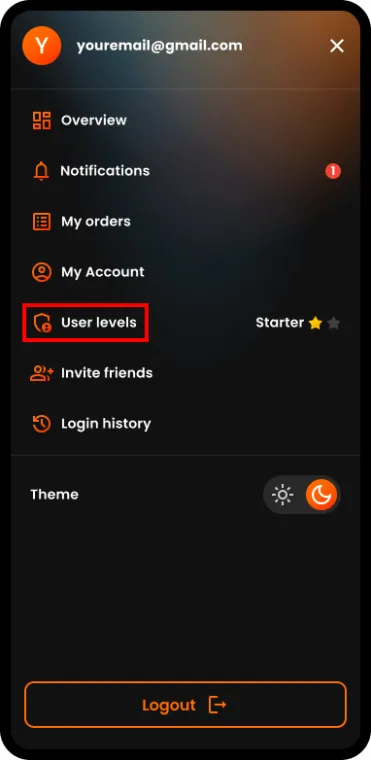 How to Verify your Identity and Increase Your Purchase Limits on AR-PAY - Step 1. Click on your Account - Step 2. Select User levels
